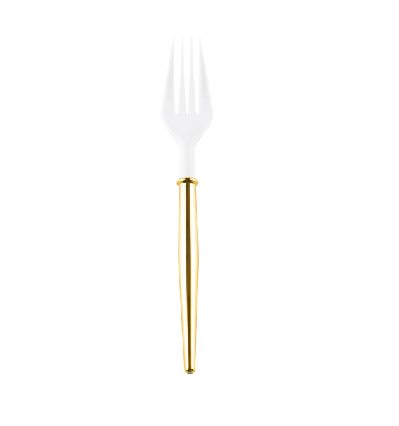 White Cocktail Forks/Gold Handle - Gabrielle&