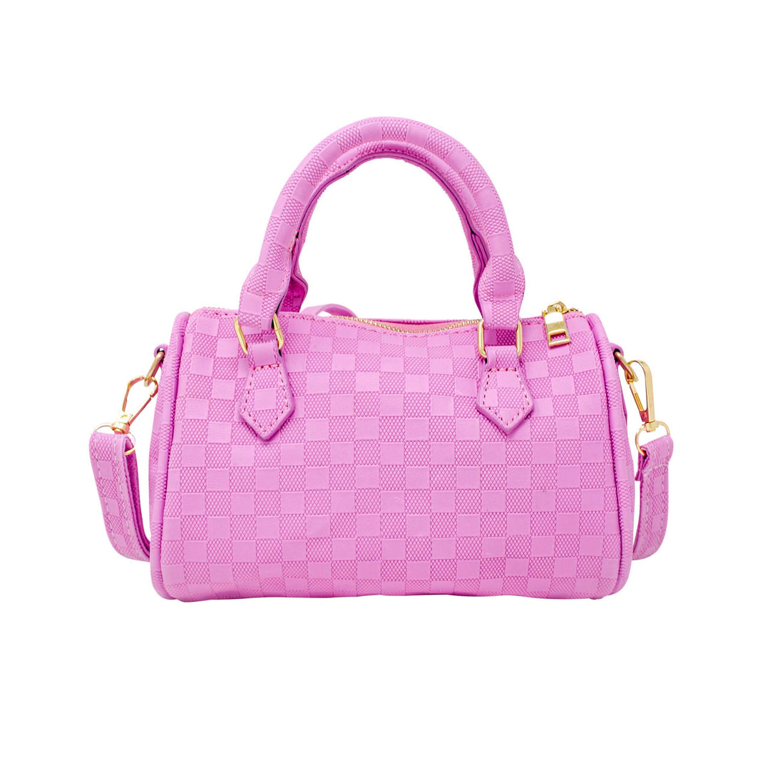 Kids Checkered Canvas Duffle Handbag - Lavender - Gabrielle's Biloxi