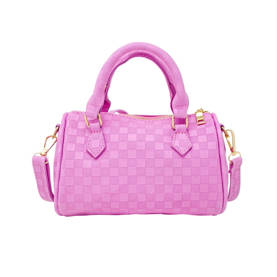 Kids Checkered Canvas Duffle Handbag - Lavender - Gabrielle's Biloxi