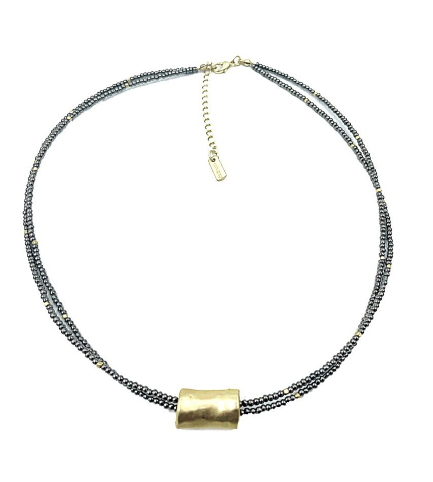 Barrel on Double Pyrite Beaded Necklace - Gabrielle's Biloxi