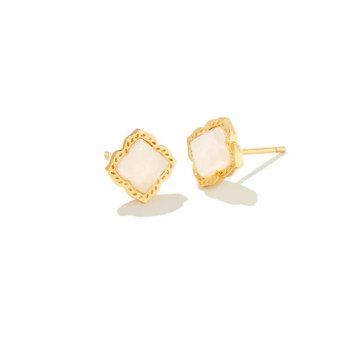 Kendra Scott Mallory Stud Earrings Gold Iridescent Drusy - Gabrielle's Biloxi