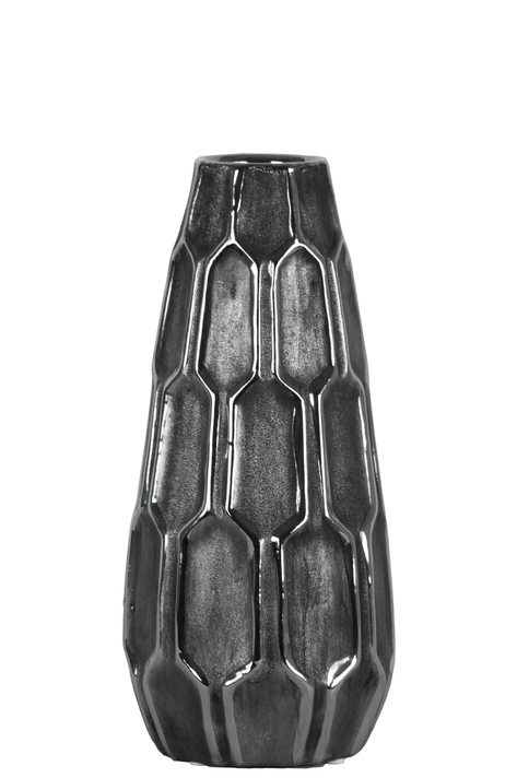 Ceramic Round Vase w/ Embossed Hexagonal Design SM/Silver - Gabrielle's Biloxi