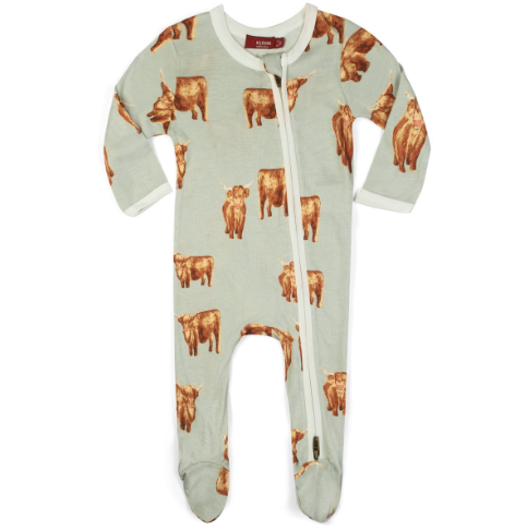 Milkbarn Bamboo Zipper Footed Romper Highland Cow - Gabrielle's Biloxi