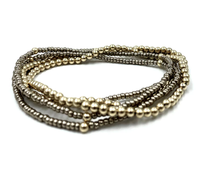 Karma 14K Gold Filled and Bronze 5 Stack Bracelet - Gabrielle's Biloxi