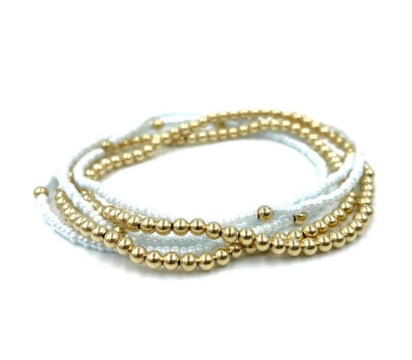 Karma 14K Gold Filled and White 5 Stack Bracelet - Gabrielle's Biloxi