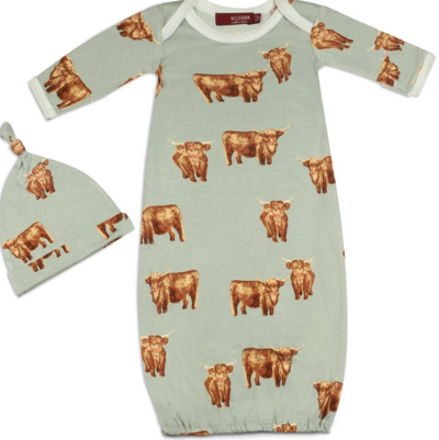 Milkbarn Bamboo Newborn Gown & Hat Set Highland Cow - Gabrielle's Biloxi