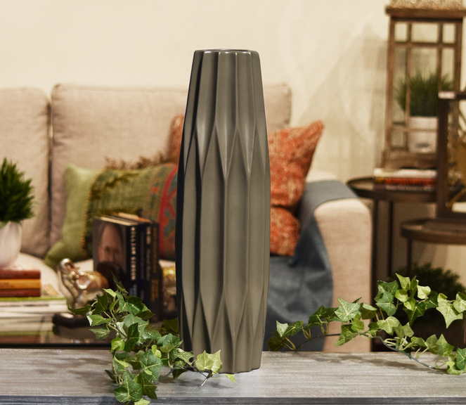 Ceramic Patterned Round Vase Embossed Diamond Dark Taupe - Gabrielle's Biloxi
