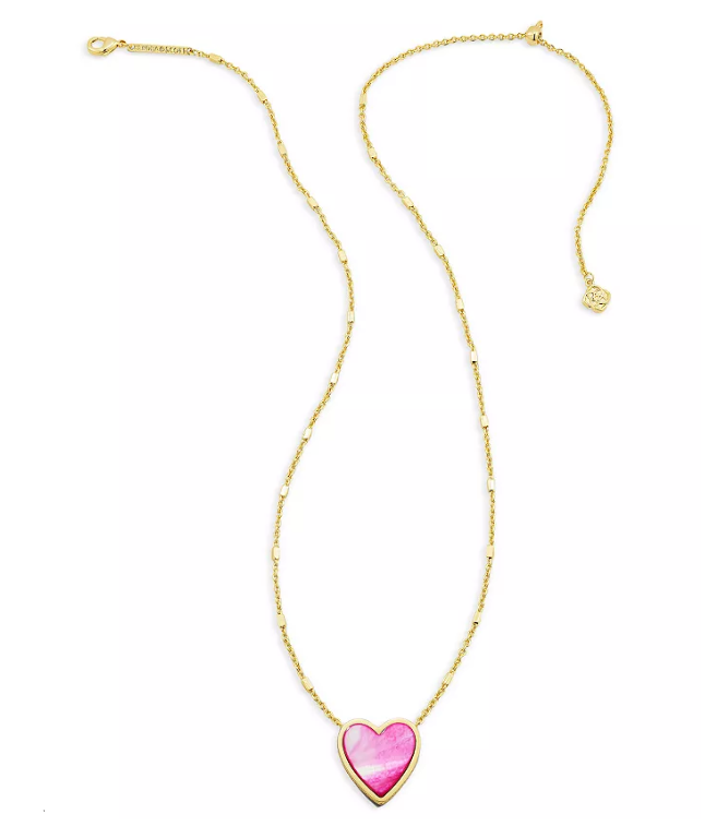 Kendra Scott Heart Pendant Necklace Gold Hot Pink Mother of Pearl - Gabrielle's Biloxi