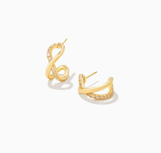 Kendra Scott Annie Infinity Huggie Earrings Gold White Crystal - Gabrielle&