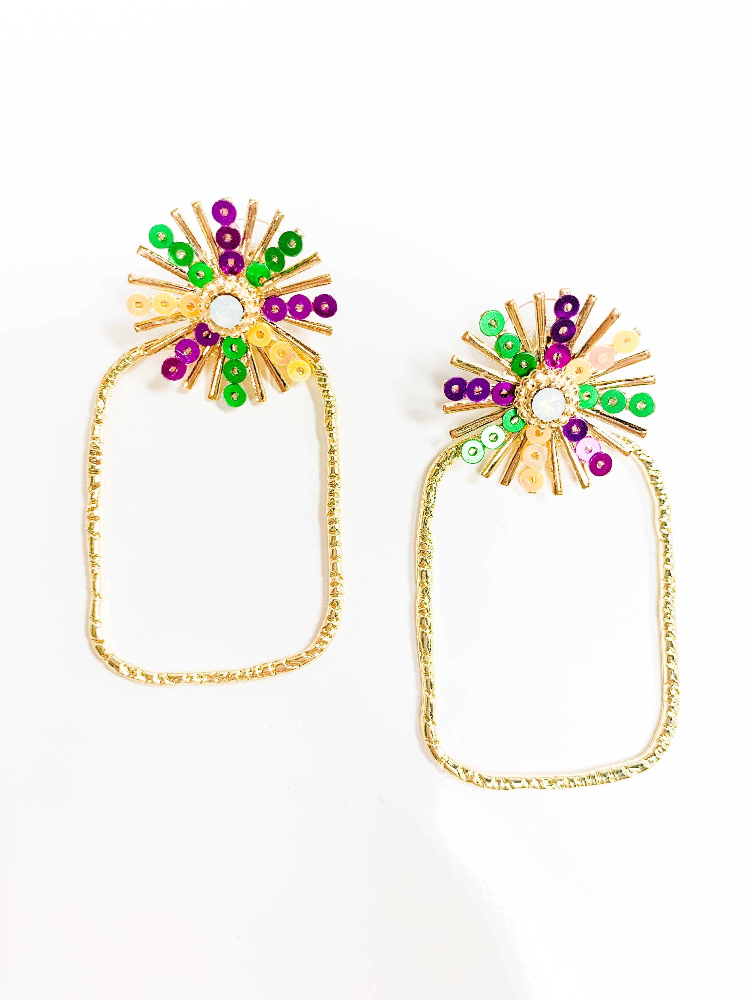 Mardi Gras Sequin Sunburst Hoops - Gabrielle's Biloxi