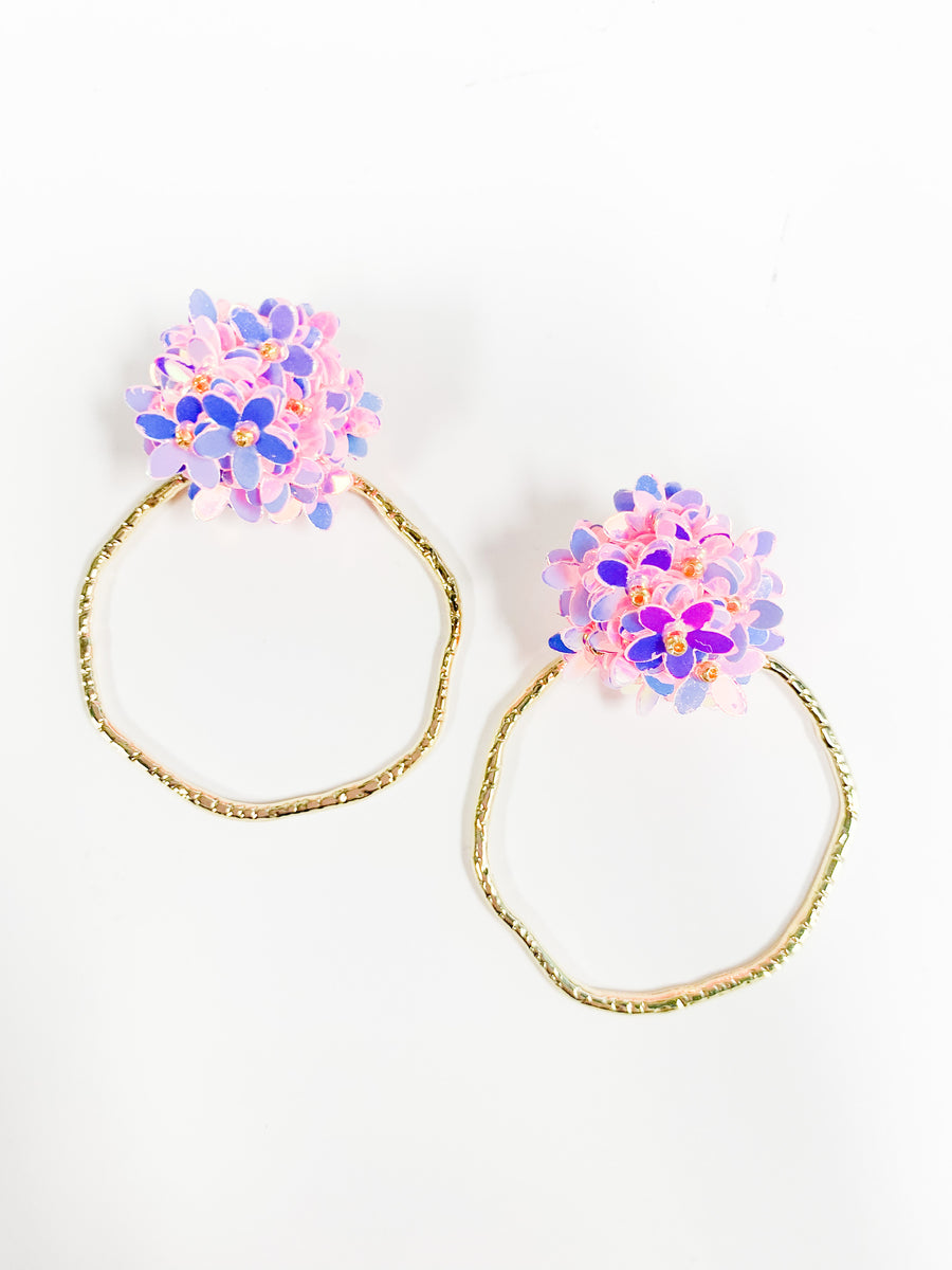 Iridescent Round Flower Hoops - Pink - Gabrielle's Biloxi