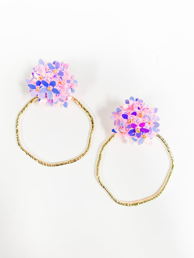 Iridescent Round Flower Hoops - Pink - Gabrielle&