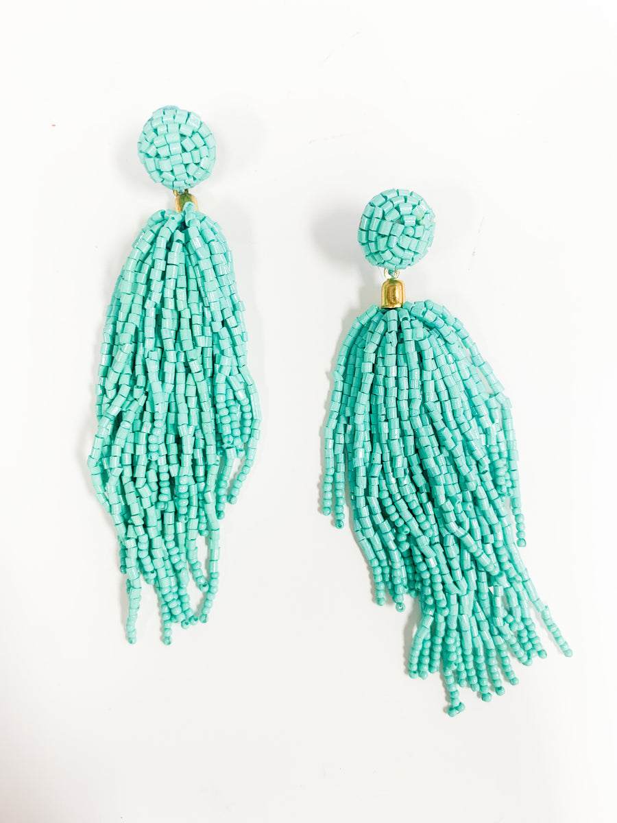 Aqua Beaded Tassel Earrings - Gabrielle's Biloxi
