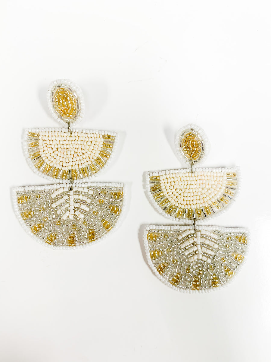 White & Gold Beaded Earrings - Gabrielle's Biloxi