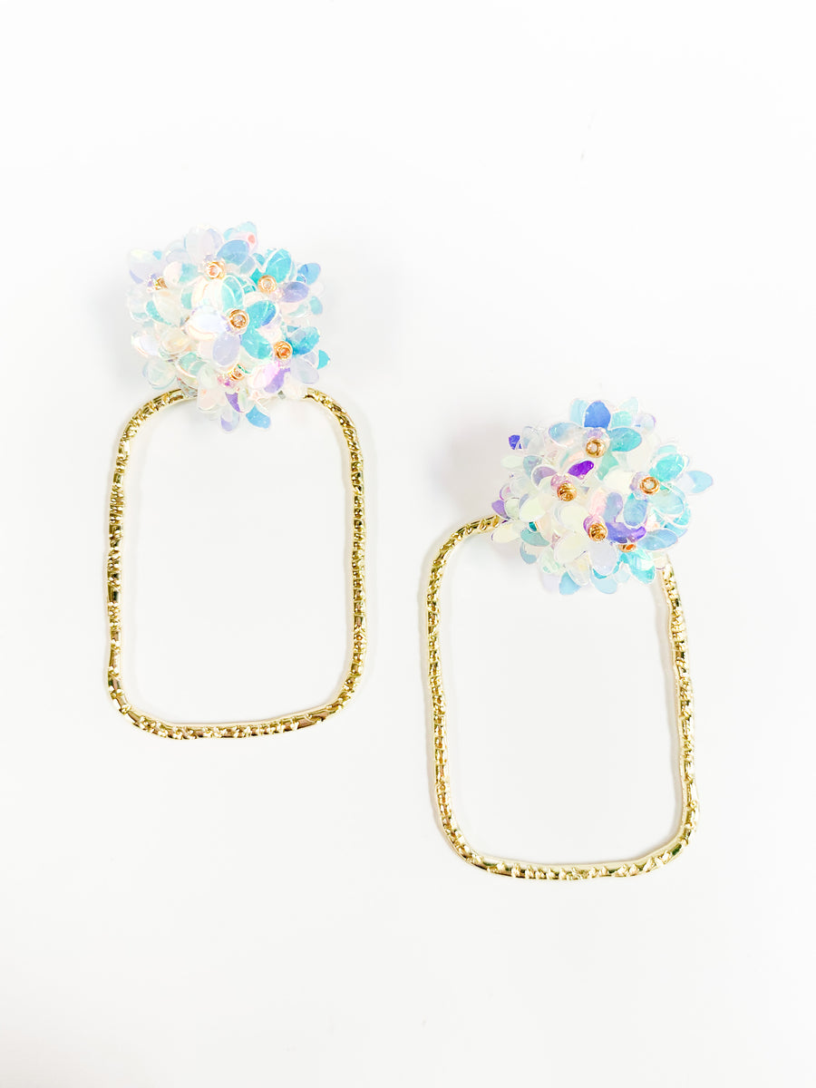 Iridescent Rectangle Flower Hoop Earrings - Gabrielle's Biloxi