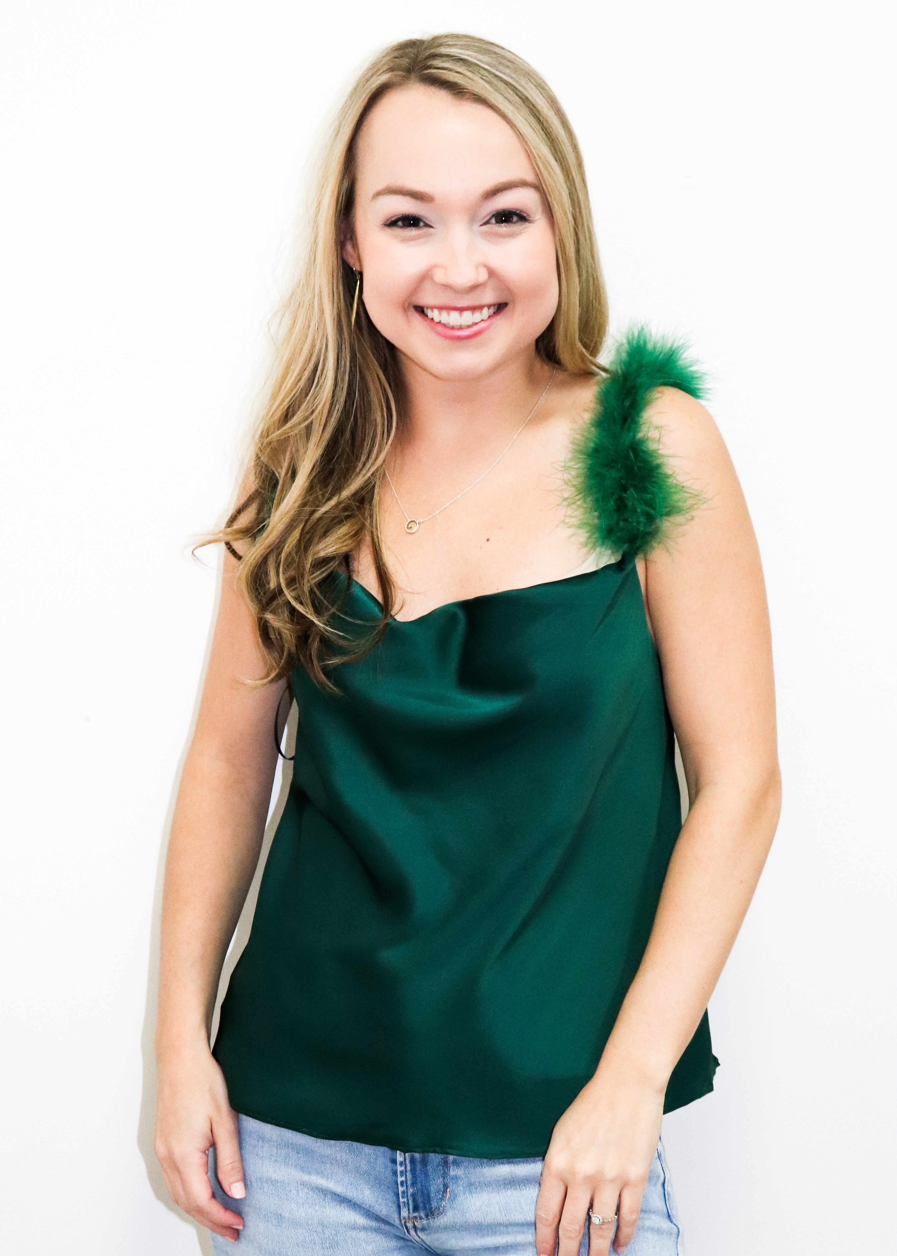 LBLOX Hunter Green Feather Strap Top - Gabrielle's Biloxi