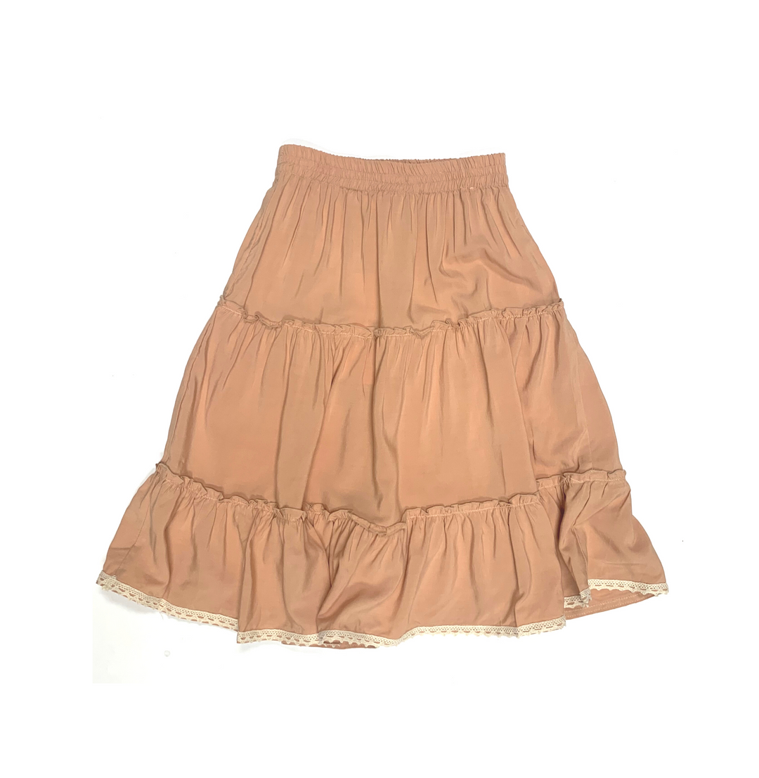 Tiered Midi Skirt - Solid Nude - Gabrielle's Biloxi