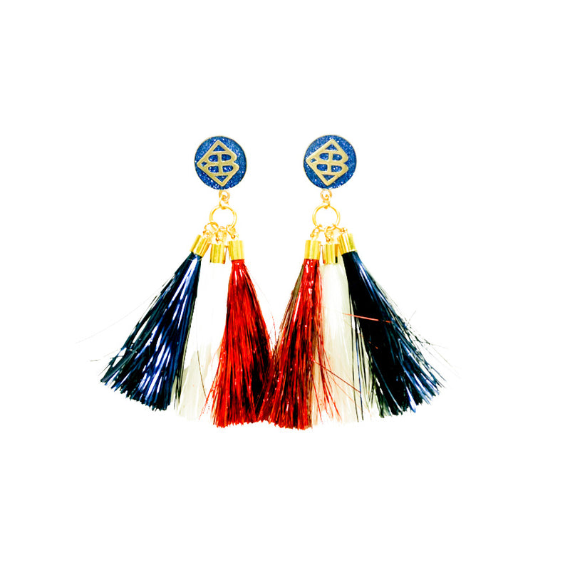 Jumbo Tassel Earrings - Navy, Red & White - Gabrielle&