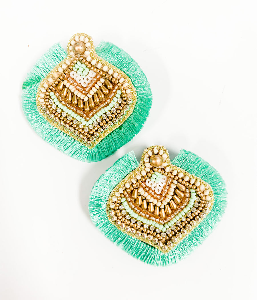 Beaded Design Earrings Mint - Gabrielle's Biloxi