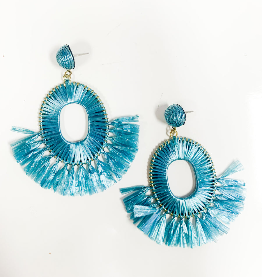 Teal Thread Earrings with tassels - Gabrielle's Biloxi