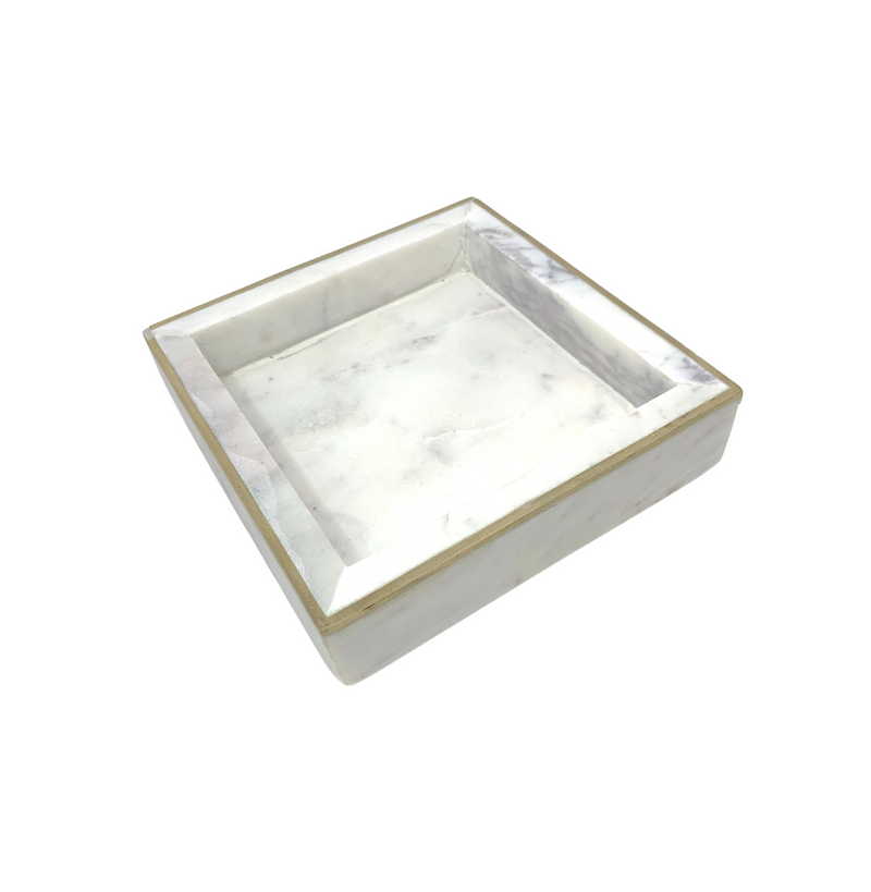 Marble Square Box with Brass - Gabrielle&