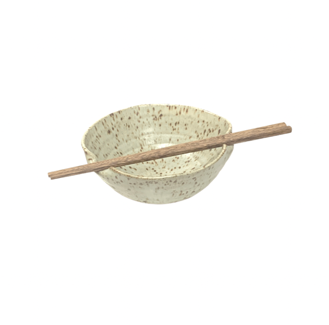 Dock 6 Pottery Squared Off Chopstick Bowl w/ Chopsticks - Speckled White - Gabrielle's Biloxi