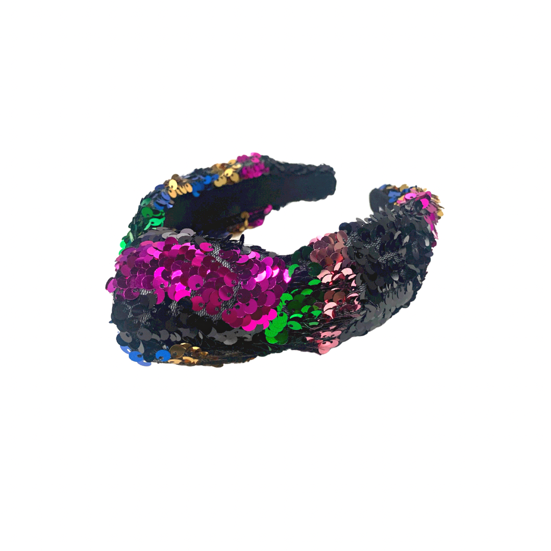 Headband - Multi Color Rainbow Sequin Knotted - Gabrielle's Biloxi