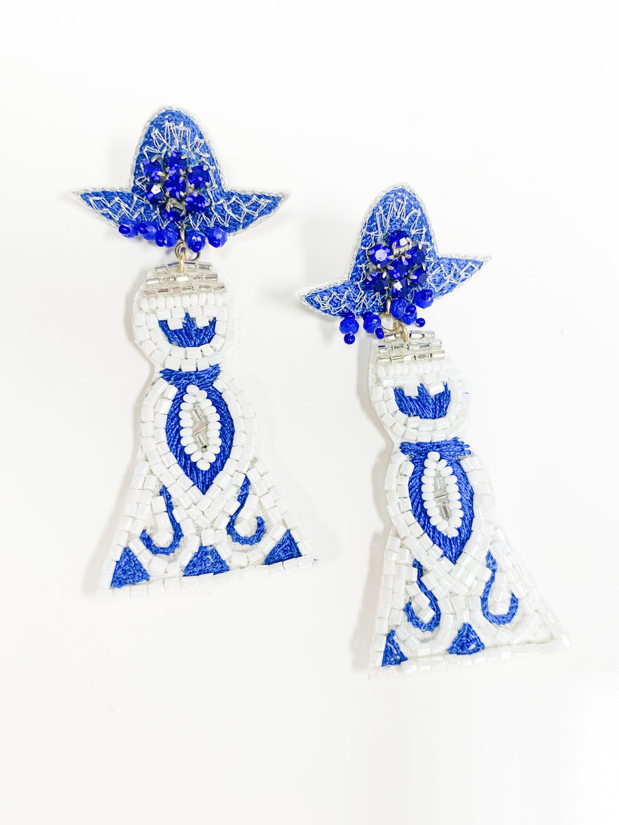 Beaded Earrings - Royal & White - Gabrielle's Biloxi