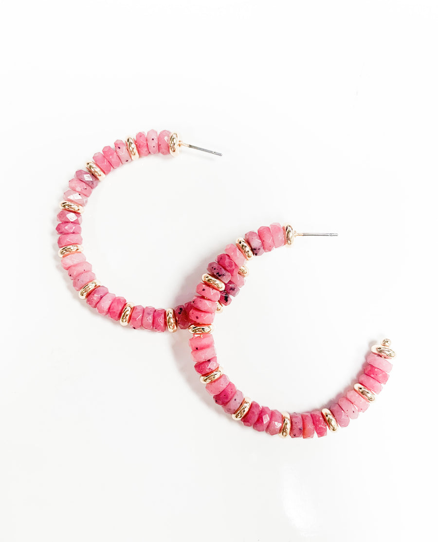 Mauve Pink Bead Hoop Earrings - Gabrielle's Biloxi