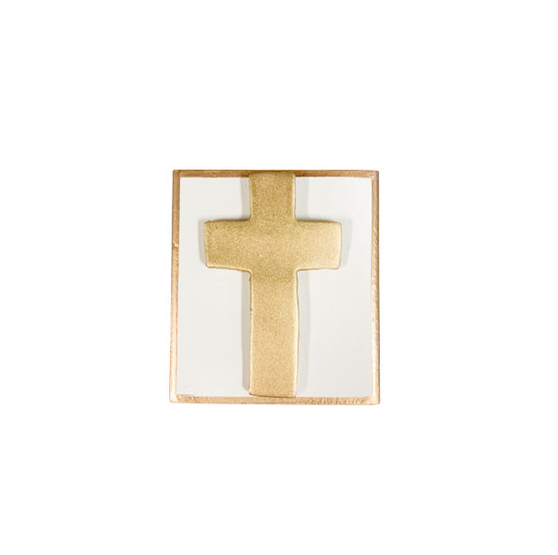 White Clay Cross Wood Block 4"x4"- Gold - Gabrielle's Biloxi