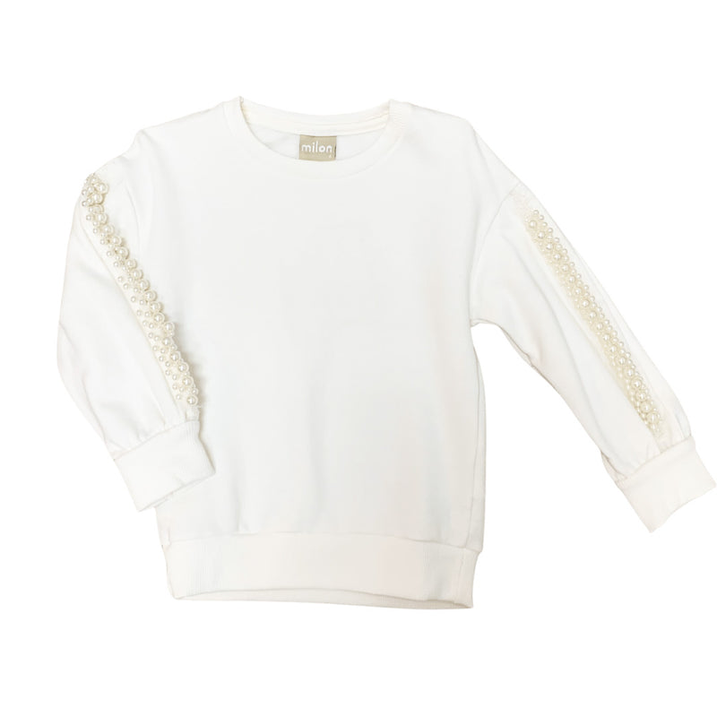 Girls Pearl Embellished Top White - Gabrielle&