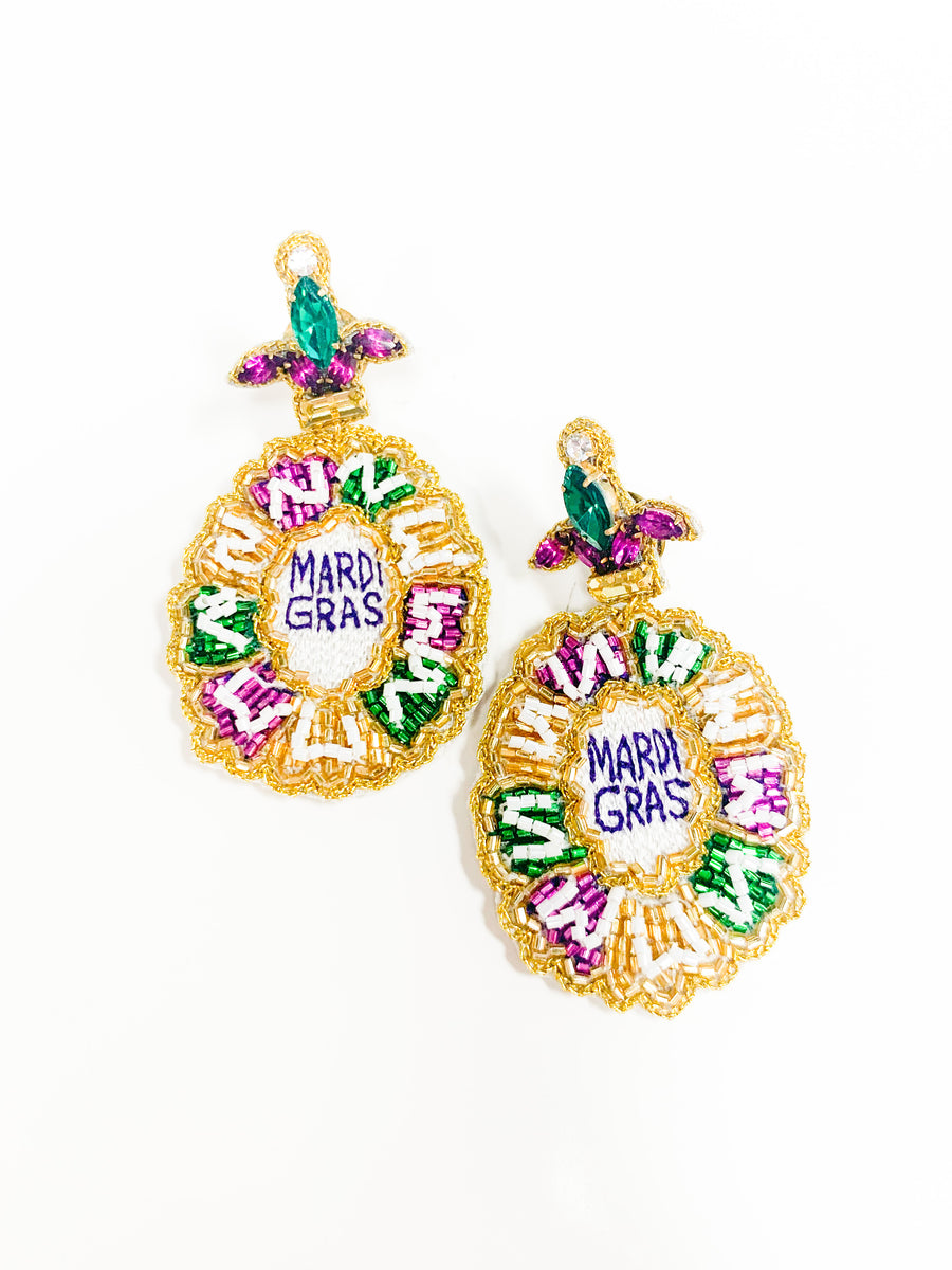 Beaded King Cake Drop Earrings - Gabrielle's Biloxi
