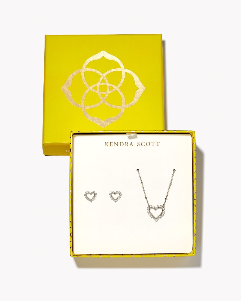 Kendra Scott Ari Heart Crystal Pendant & Stud Gift Set - Rhodium - Gabrielle's Biloxi