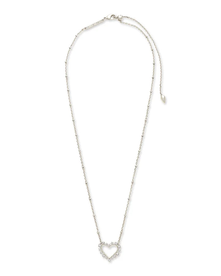 Kendra Scott Ari Heart Pendant Necklace - Rhodium White Crystal - Gabrielle's Biloxi