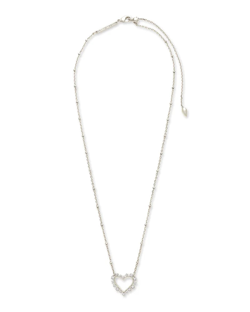 Kendra Scott Ari Heart Pendant Necklace - Rhodium White Crystal - Gabrielle&