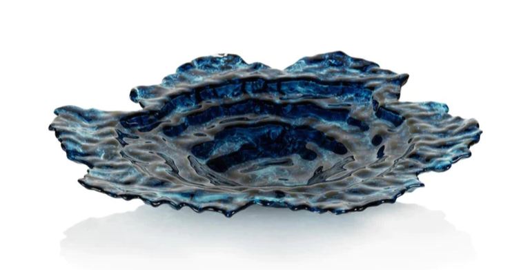 Oyster Rock Blue Marble Glass 16" Plate - Gabrielle's Biloxi