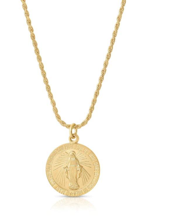 Beautiful miraculous Mary pendant hangs from 18 inches of rope chain. - Gabrielle's Biloxi