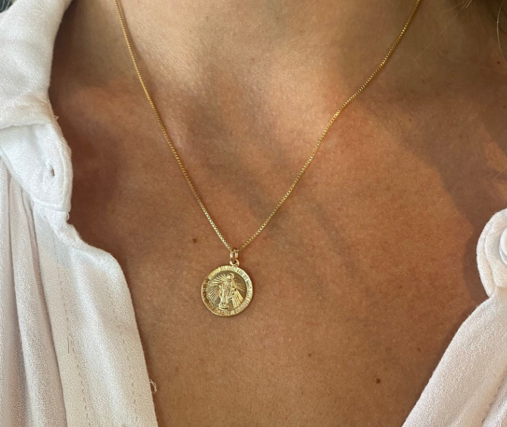 Beautiful miraculous Mary pendant hangs from 18 inches of rope chain. - Gabrielle's Biloxi