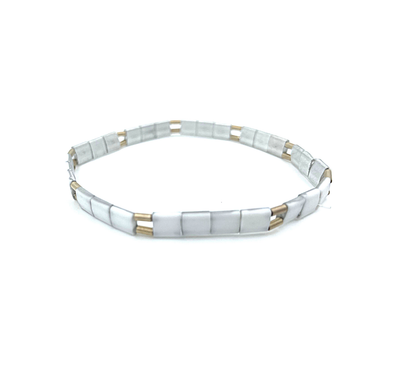 EG Glass Cut Chiclet Station Bracelet White + Bronze - Gabrielle's Biloxi