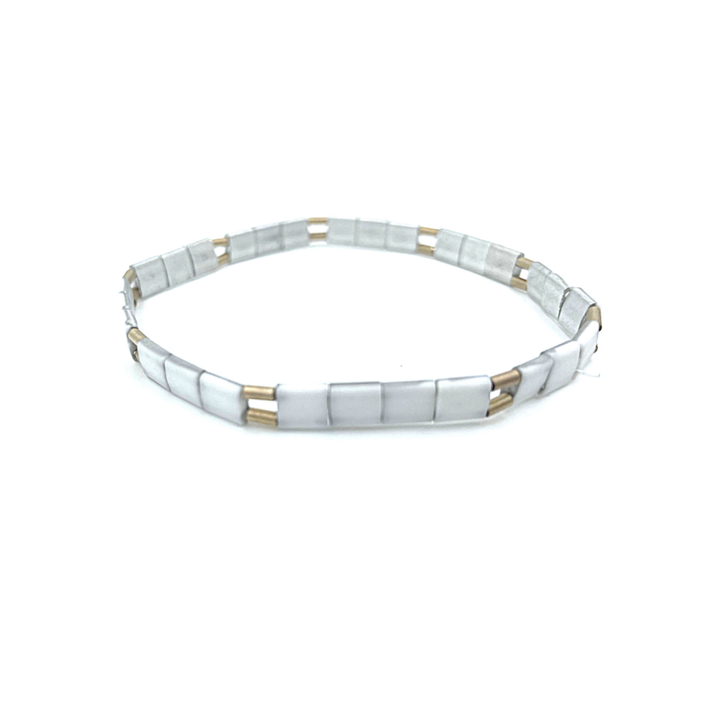 EG Glass Cut Chiclet Station Bracelet White + Bronze - Gabrielle&