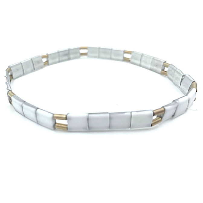 EG Glass Cut Chiclet Station Bracelet White + Bronze - Gabrielle's Biloxi