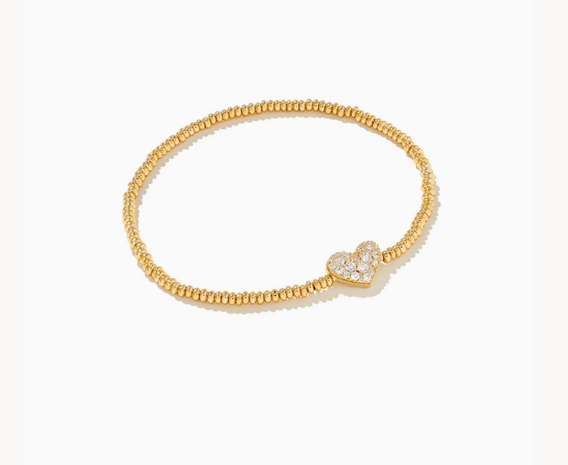 Kendra Scott ARI Crystal Heart Stretch Bracelet Gold White Crystal - Gabrielle's Biloxi