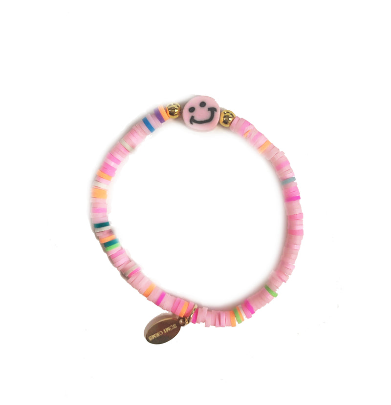 Stretch Bracelet - Pink Smiley Face - Gabrielle&