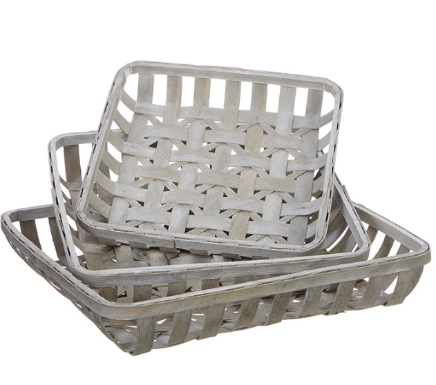 Baskets - Whitewash Square Set of 3 - Gabrielle&