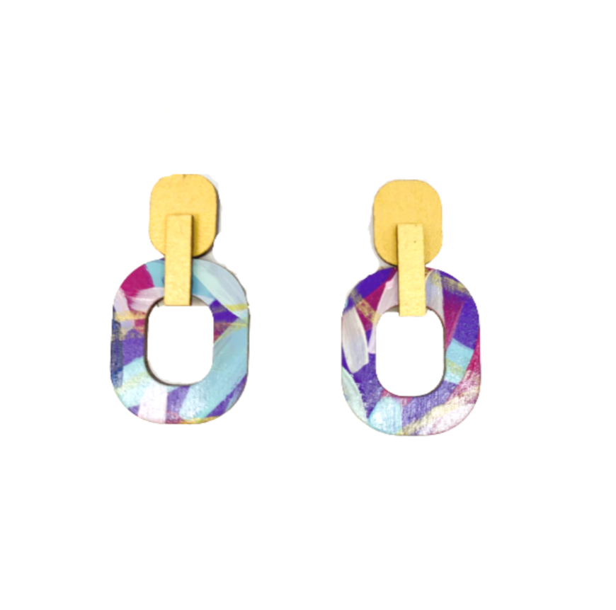 Raegan Earrings - Gold Purple Aqua Pink - Gabrielle's Biloxi