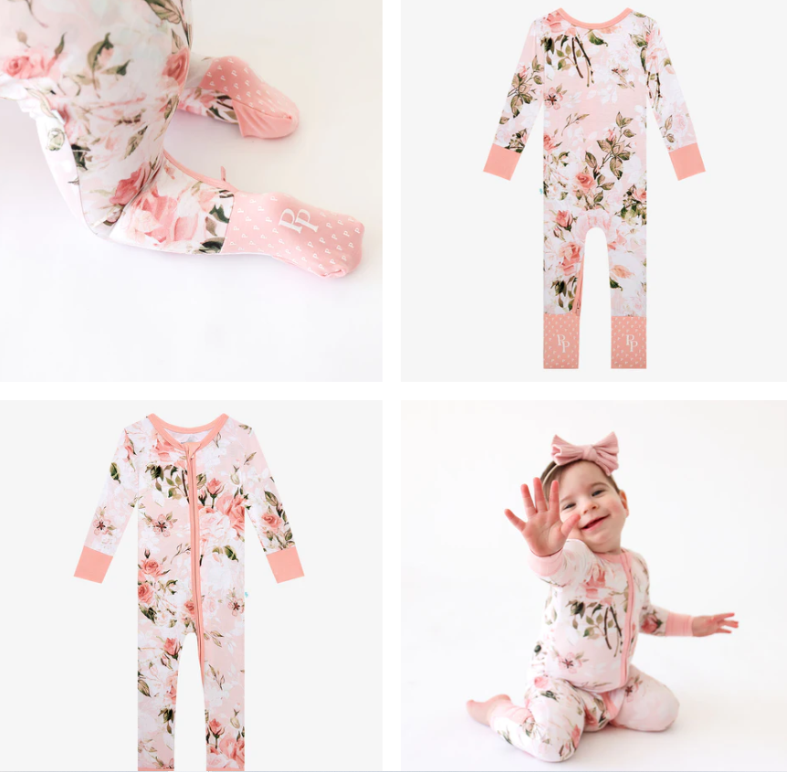 Posh Peanut Vintage Pink Rose Newborn Convertible One Piece - Gabrielle's Biloxi