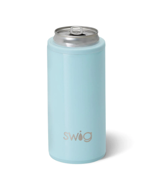 Swig 12oz Skinny Can Cooler -  Shimmer Aquamarine - Gabrielle's Biloxi