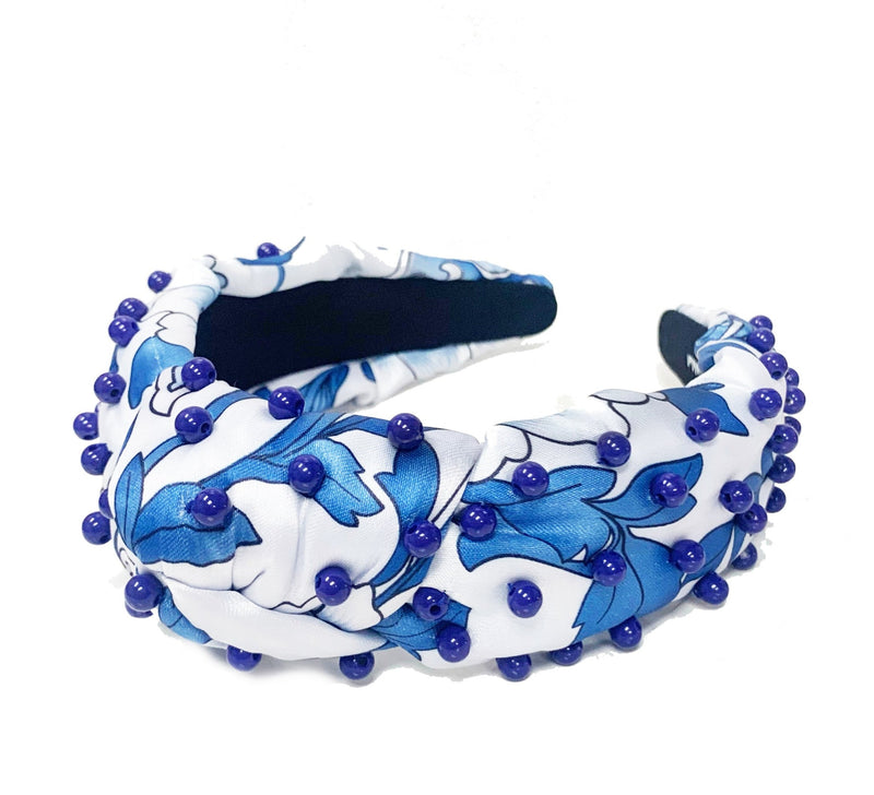 Silk Chinoiserie Headband - Blue & White - Gabrielle&