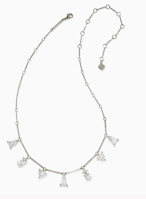 Kendra Scott Blair Jewel Strand Necklace Rhodium White Crystal - Gabrielle&