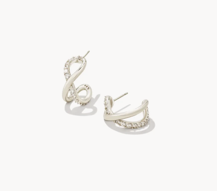 Kendra Scott Annie Infinity Huggie Earrings Rhodium White Crystal - Gabrielle&